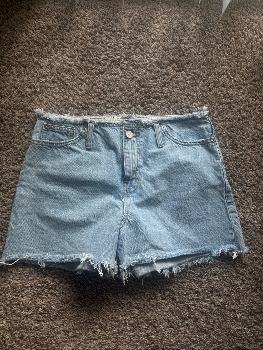 BDG Light Blue High-Rise Frayed Hem Denim Shorts